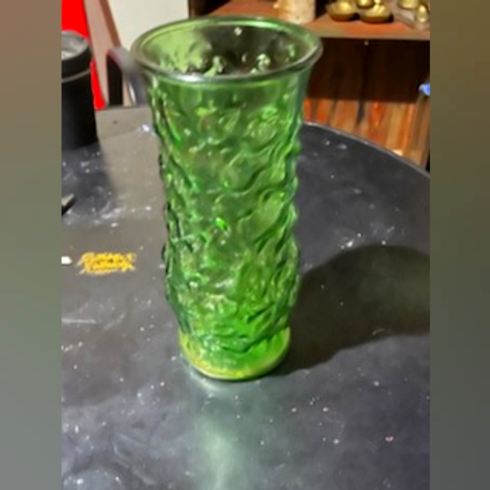 Vintage Green Hoiser Glass Vase